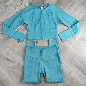 Joy Lab 2pc Top Size XL Bottoms Size Large Yoga Outfit Blue Cropped Fit